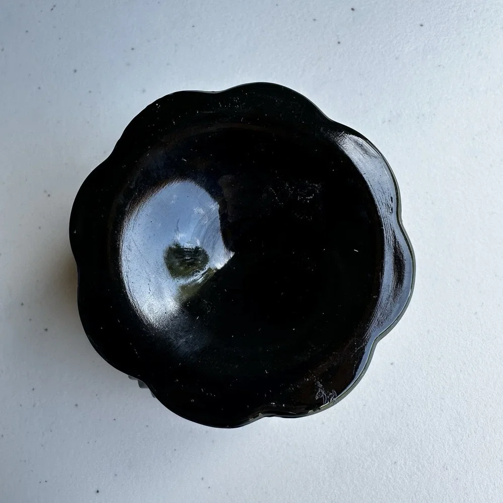 Vintage 1980s Tiara Indiana Glass Candle Holder Vase Black Cameo Diamond Point
